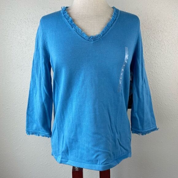 NWT Jones New York Signature Blue V-Neck Three Quarter Sleep Top Size M - Picture 1 of 9